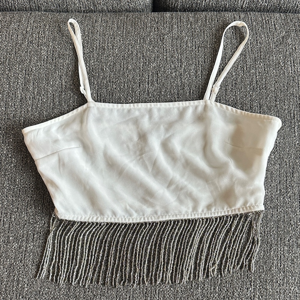 Nasty Gal White Fringe Crop Top
